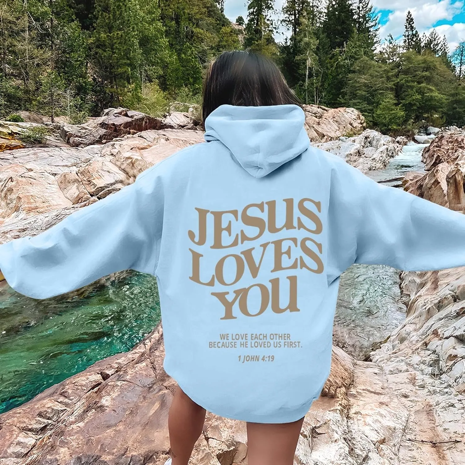 Jesus Loves You Hoodie Christian Faith Sweatshirts Gift for Women Men Oversized Long Sleeve Pullover Tops Y2K Streetwear