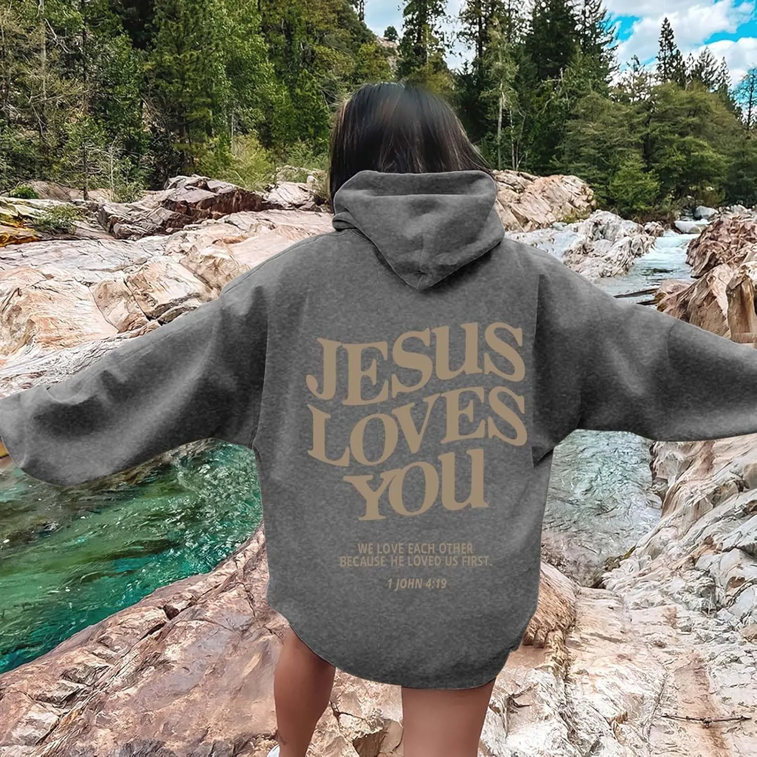 Jesus Loves You Hoodie Sweatshirt Jesus Christian Gifts Hooded Pullover Tops Streetwear Gift Y2K Clothes for Women Men