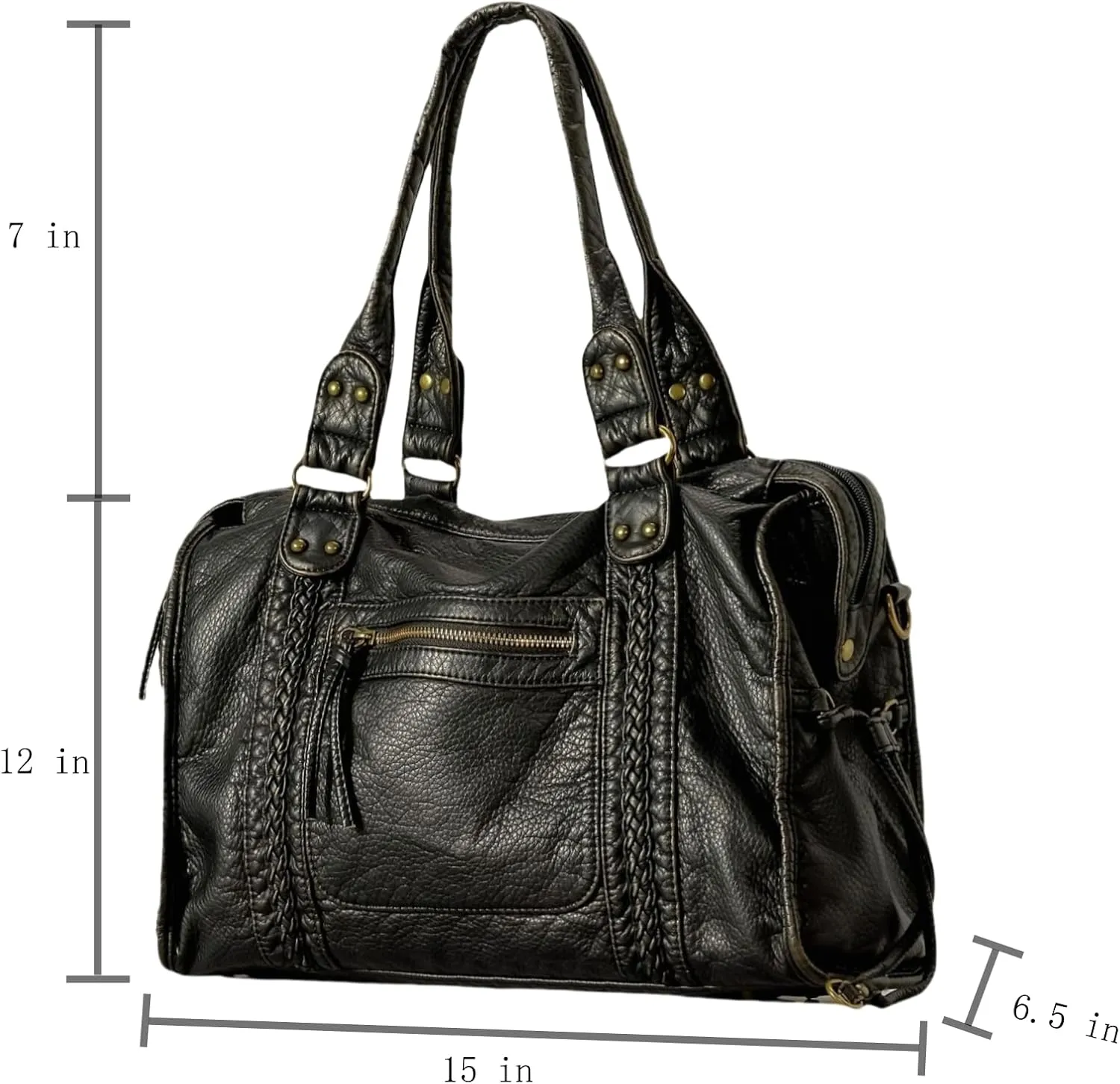 JOLLQUE Rivet Crossbody Bag for Women,Large Retro Washed Leather Handbag Purse,Vintage Y2K Summer Hobo Shoulder Work Bags