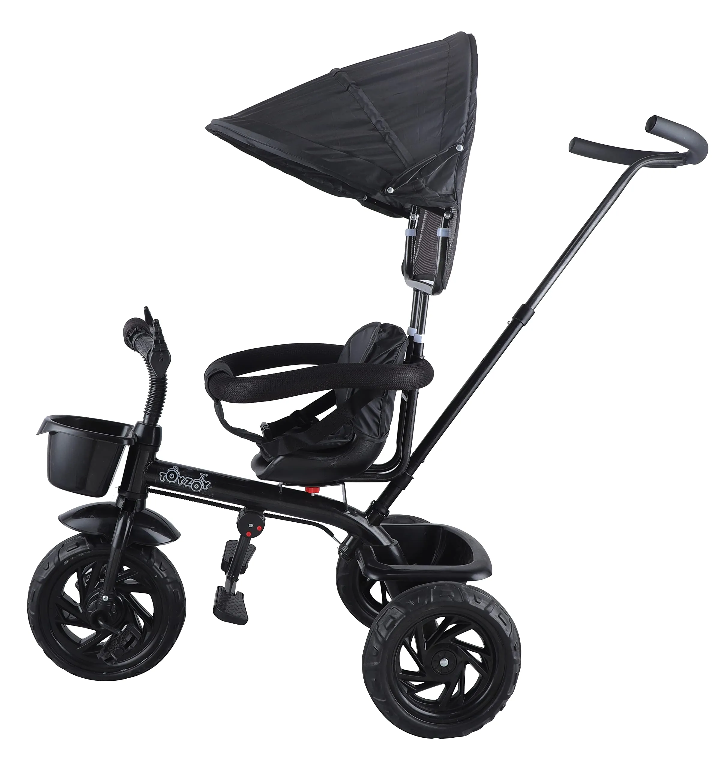 JoyRide Stroller Tricycle| Baby Trike|Tricycle with Canopy and Parental Adjust Push Handle for Kids|Boys|Girls Age Group 1.5 to 5 Years (Black)