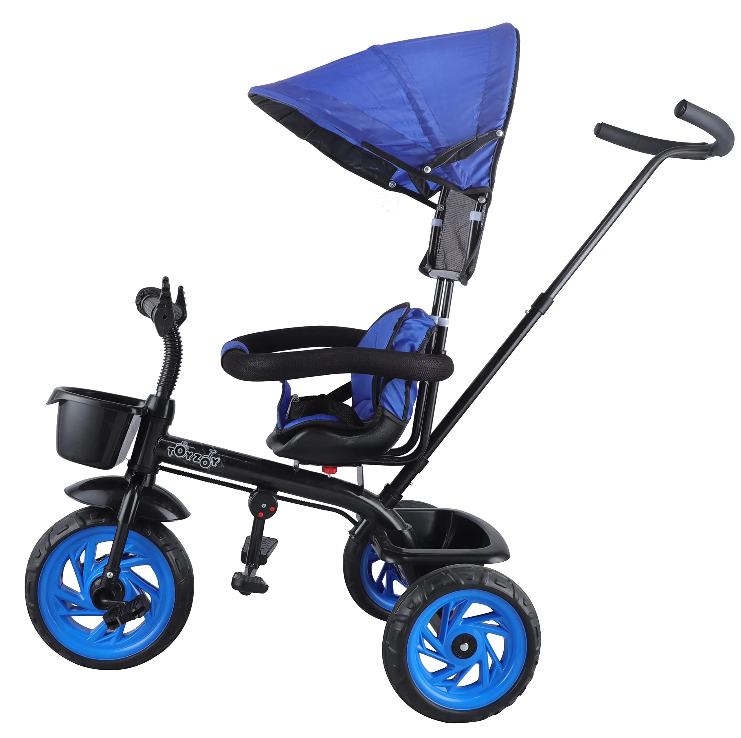 JoyRide Stroller Tricycle| Baby Trike|Tricycle with Canopy and Parental Adjust Push Handle for Kids|Boys|Girls Age Group 1.5 to 5 Years (Blue)