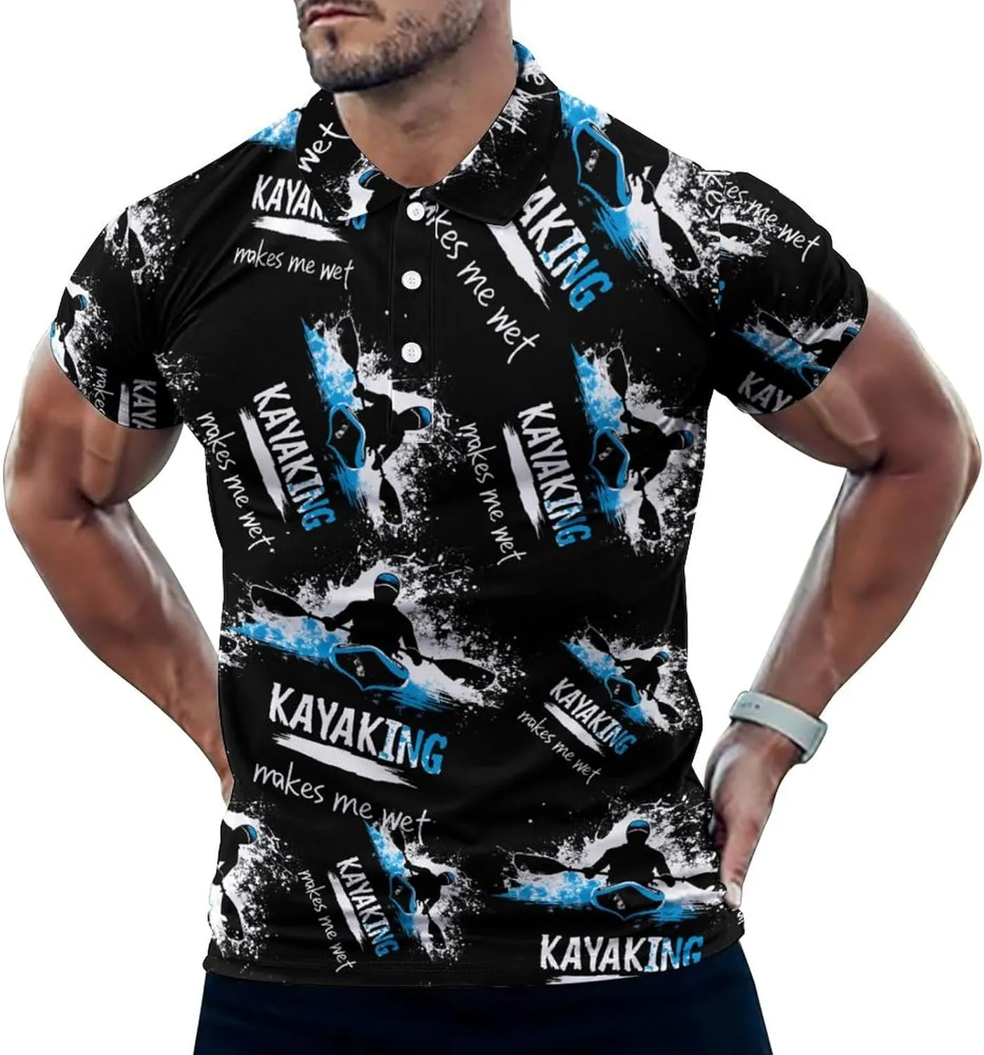 Kayaking Makes Me Wet Mens Polo Shirts Quick Dry Short Sleeve T-shirts Slim Tennis Collared Tees Tops