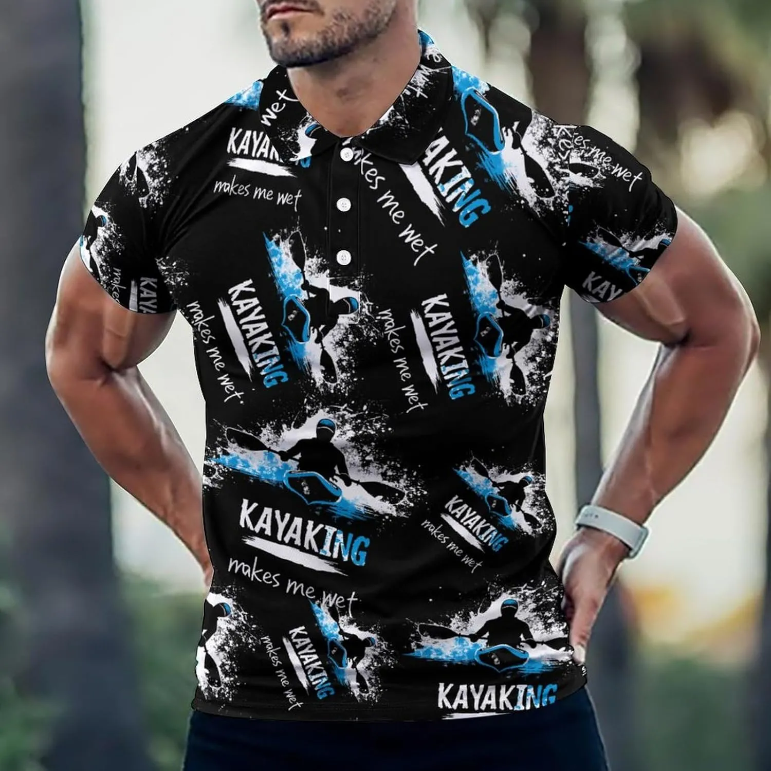 Kayaking Makes Me Wet Mens Polo Shirts Quick Dry Short Sleeve T-shirts Slim Tennis Collared Tees Tops