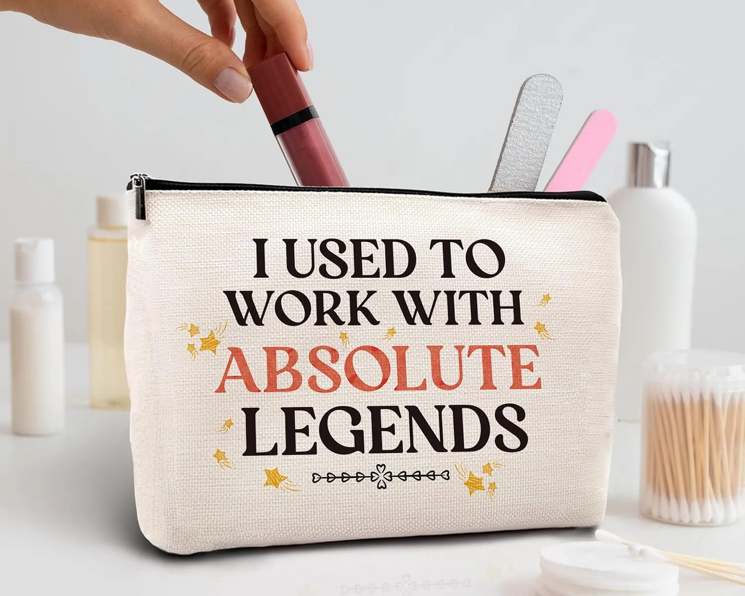 Kdqua I Used to Work With Absolute Legends Makeup Bag - Going Away Gift for Coworkers Women, Retirement Leaving Farewell for Boss Colleague - Linen Cosmetic Zipper Travel Toiletry Bag