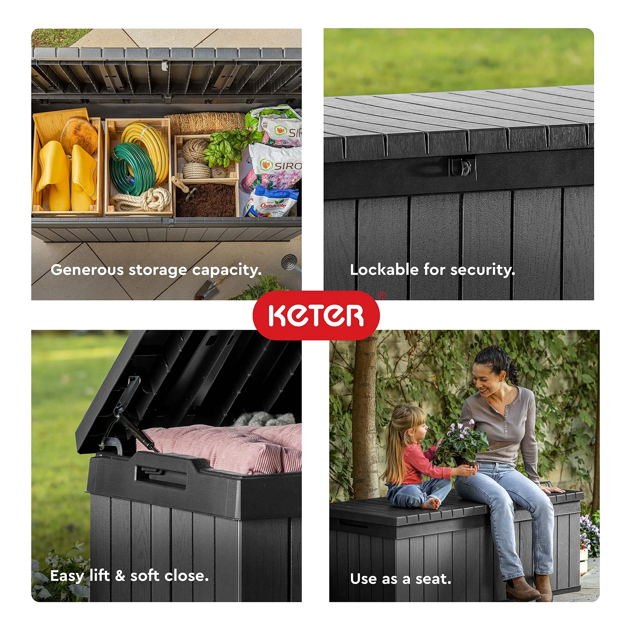 Keter Darwin 100-Gallon Deck Box: Storage for Patio, Cushions, Tools