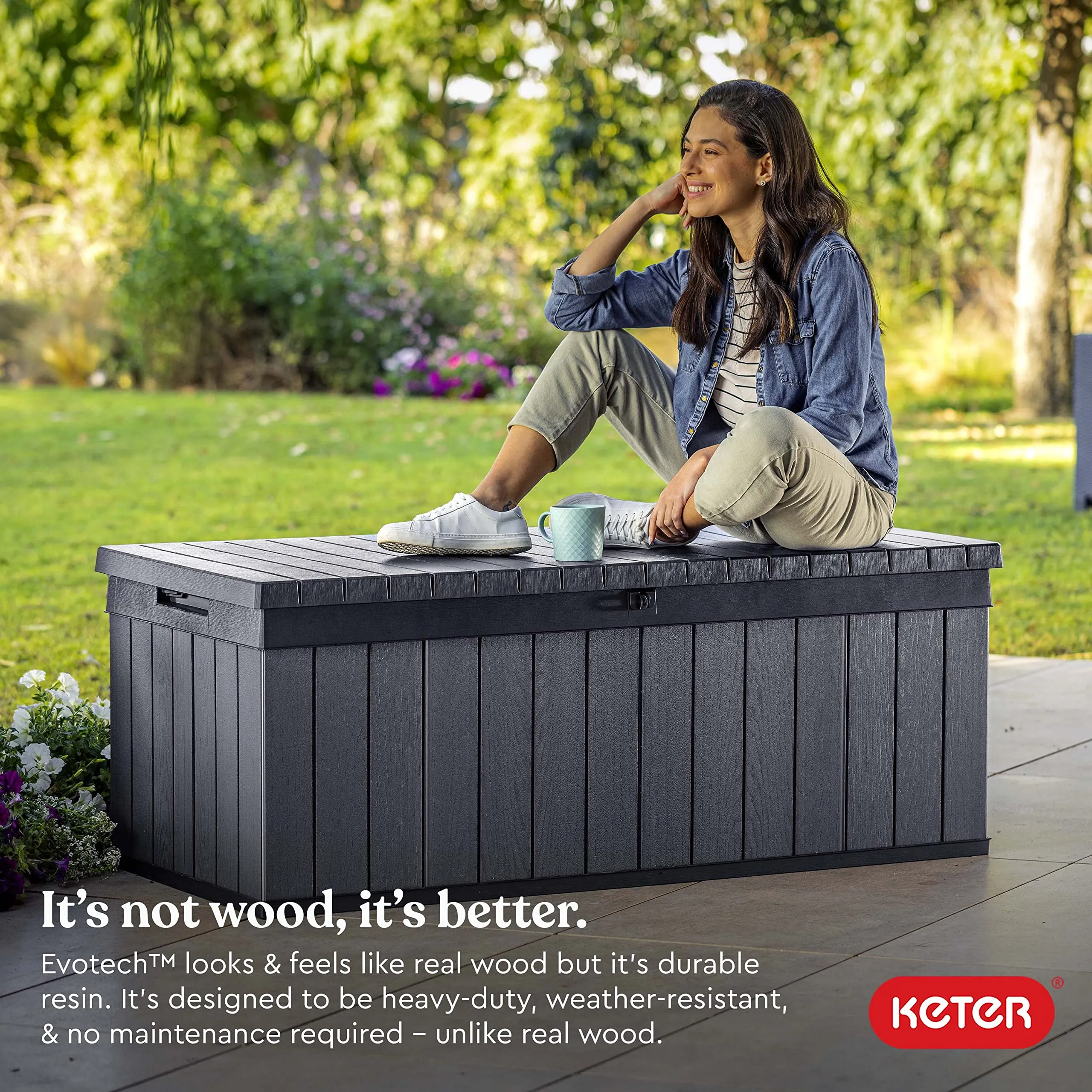 Keter Darwin 100-Gallon Deck Box: Storage for Patio, Cushions, Tools