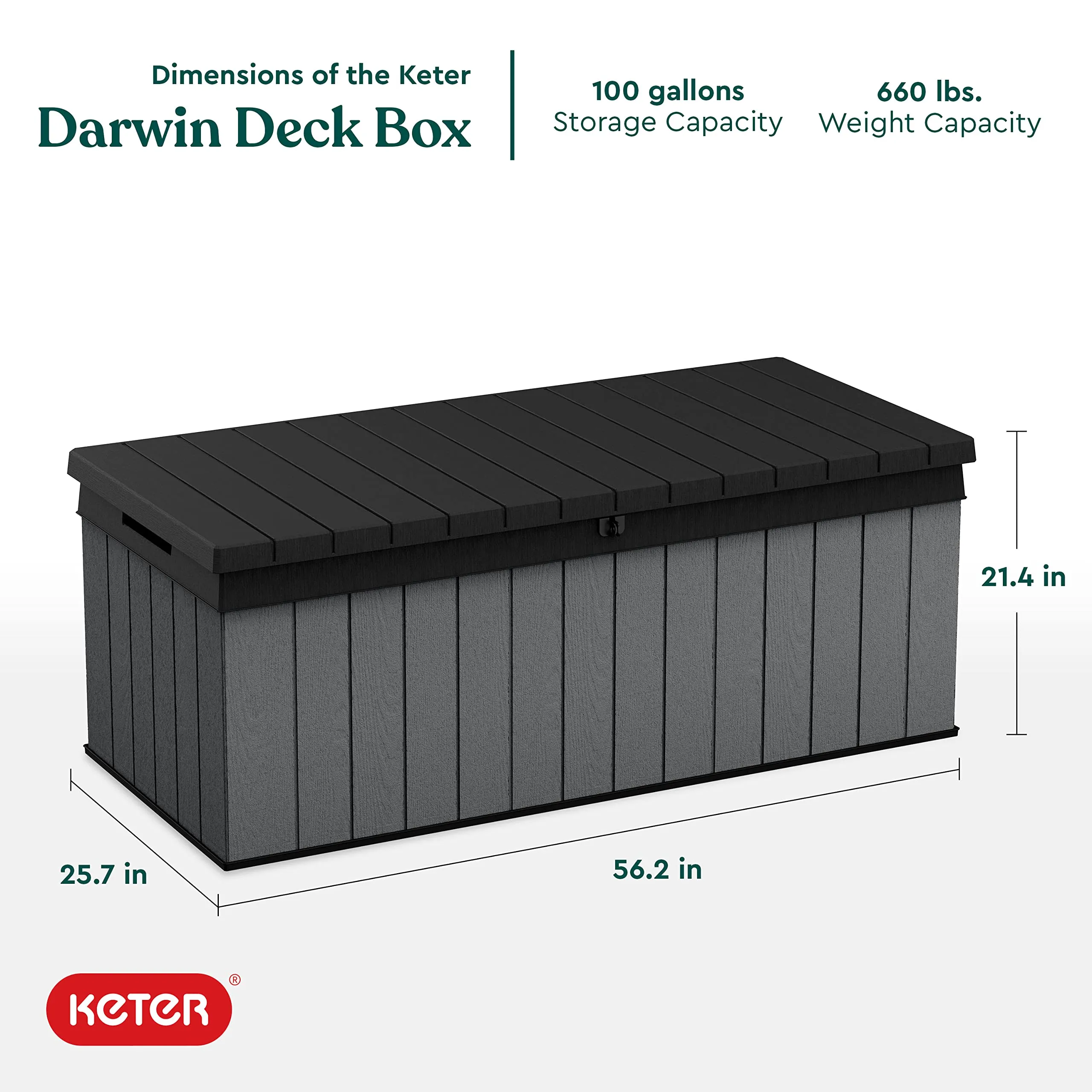 Keter Darwin 100-Gallon Deck Box: Storage for Patio, Cushions, Tools