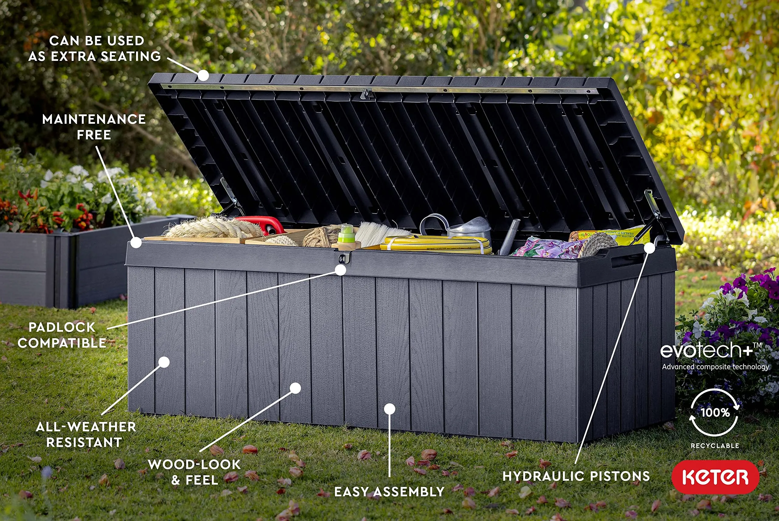Keter Darwin 100-Gallon Deck Box: Storage for Patio, Cushions, Tools