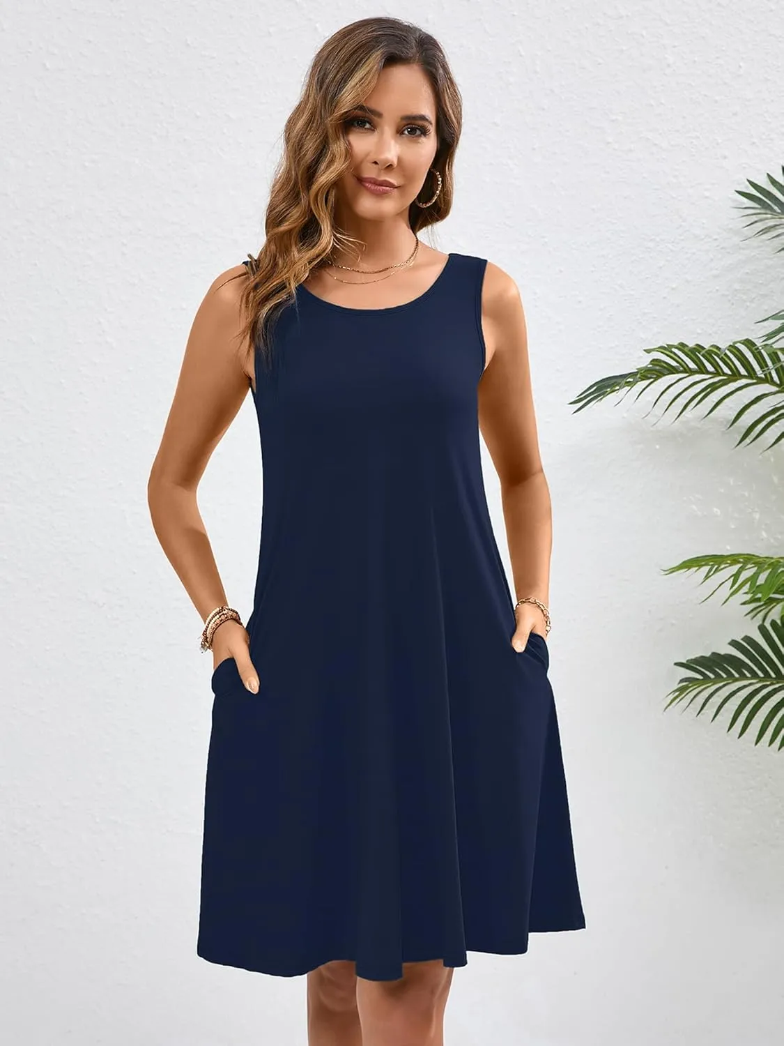 KORSIS Summer Dresses for Women Casual T Shirt Tank Dresses Sleeveless Swing Flowy Ladies Beach Vacation Sundress with Pocket