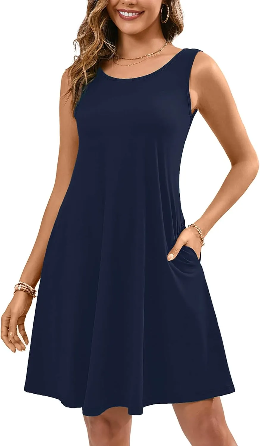 KORSIS Summer Dresses for Women Casual T Shirt Tank Dresses Sleeveless Swing Flowy Ladies Beach Vacation Sundress with Pocket