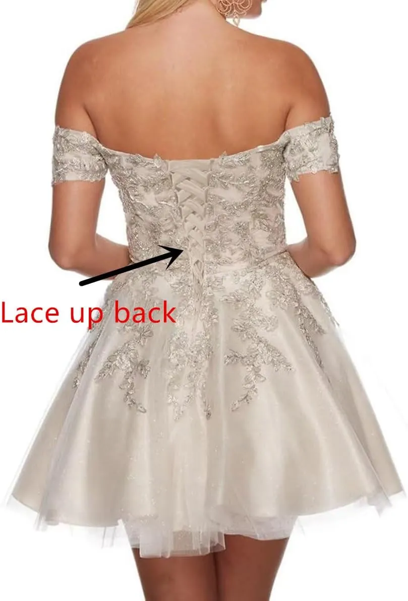 Lace Applique Tulle Prom Dresses Off Shoulder Puffy Sleeve Wedding Dress for Women Sweetheart A Line Gowns