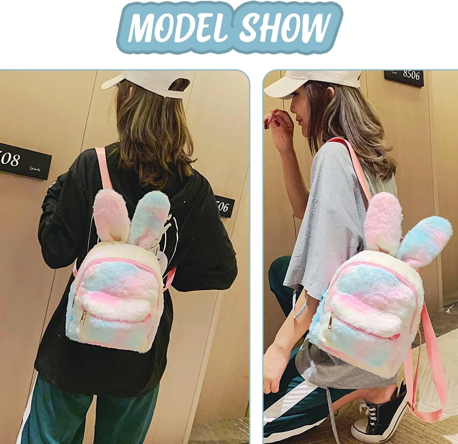Lanpet Cute Bunny Backpacks for Women Rabbit Ears Backpack Fluffy Shoulder Bag Satchel