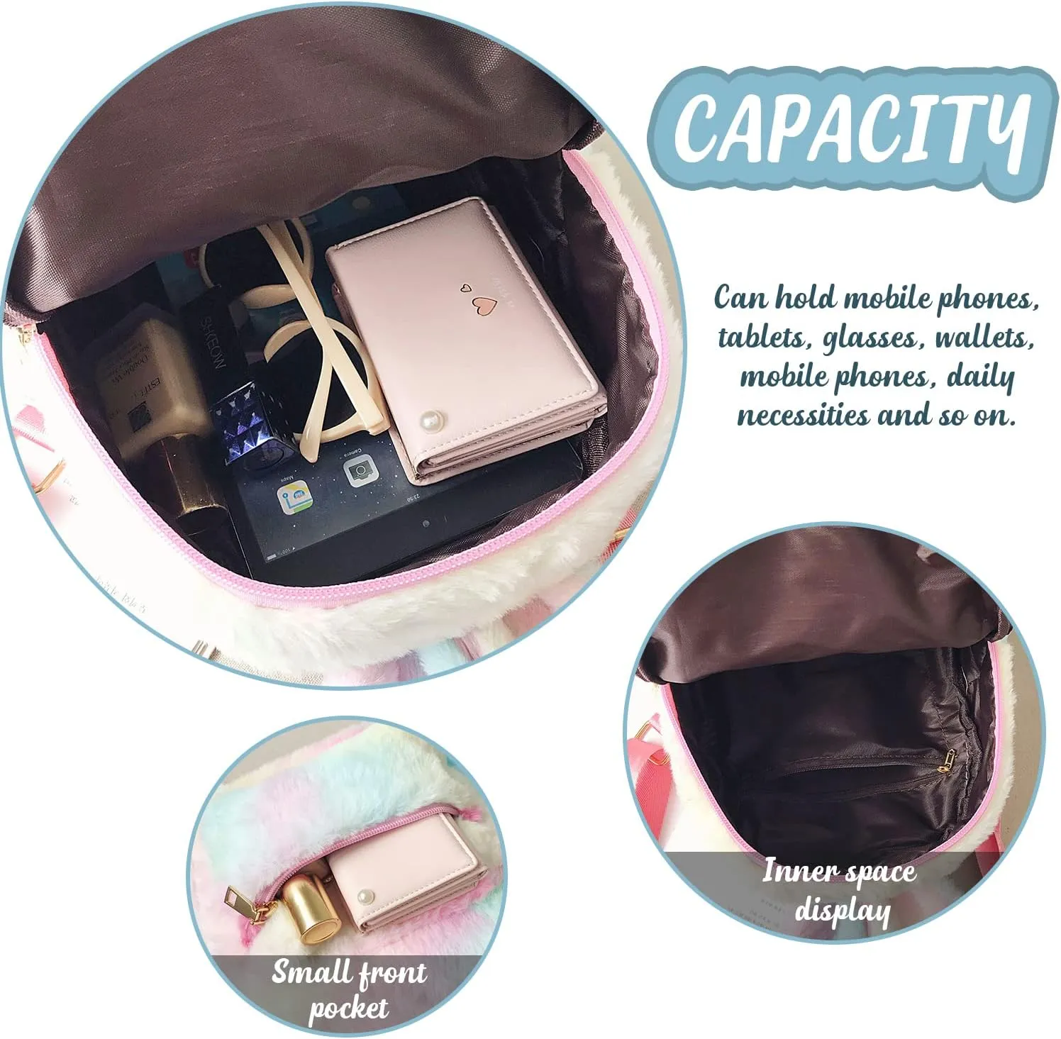 Lanpet Cute Bunny Backpacks for Women Rabbit Ears Backpack Fluffy Shoulder Bag Satchel