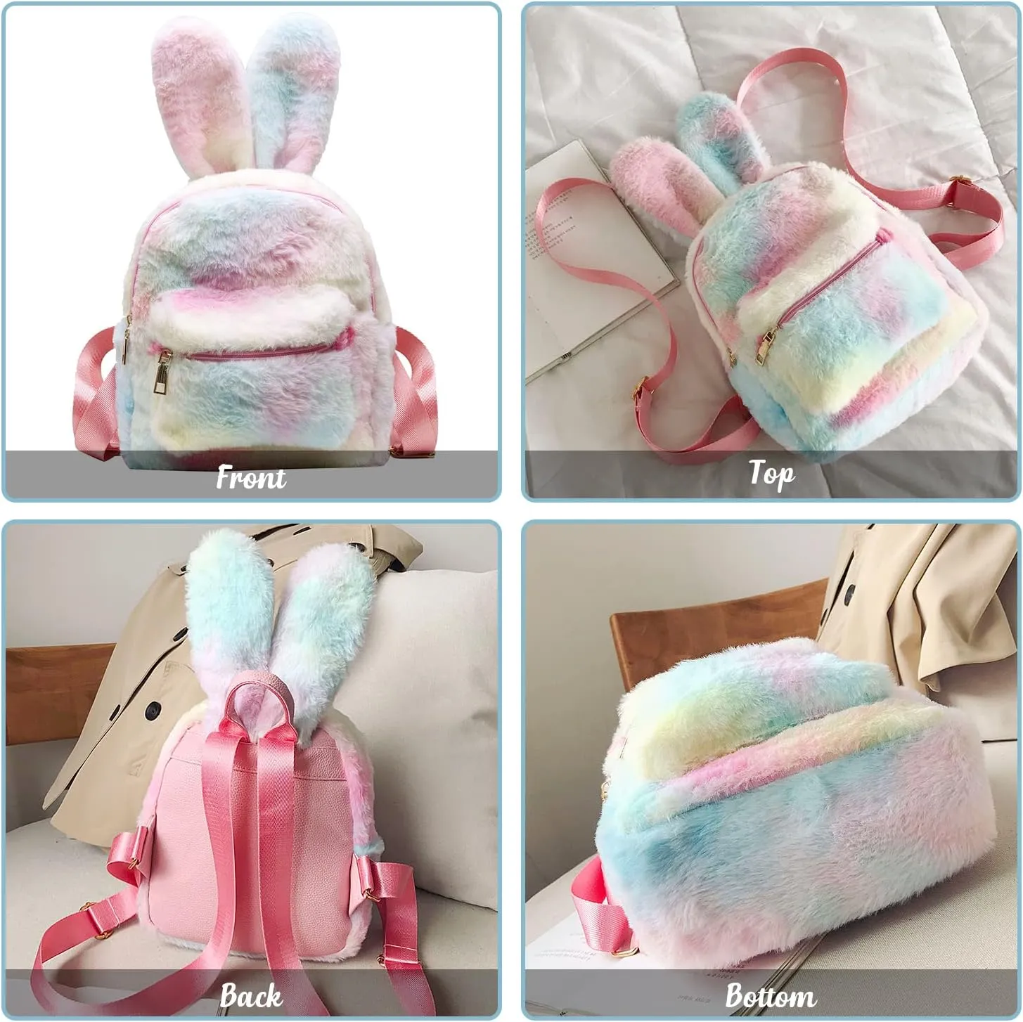 Lanpet Cute Bunny Backpacks for Women Rabbit Ears Backpack Fluffy Shoulder Bag Satchel