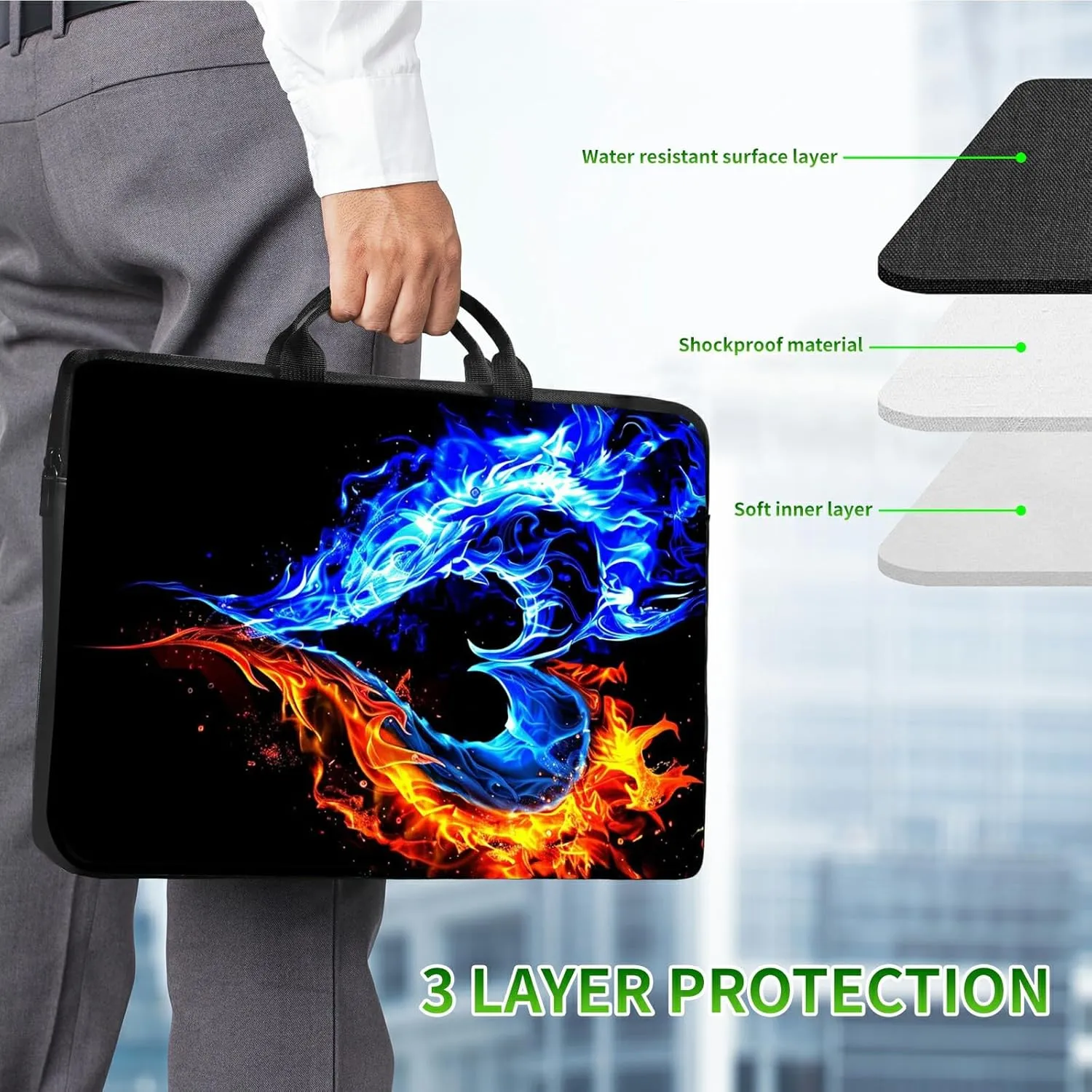 Laptop Shoulder Bag Sleeve Case, Large Capacity Waterproof PU Leather Computer Handbag
