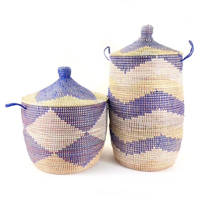Large Hamper Basket 28" x 16" - Blue   Natural Chevron