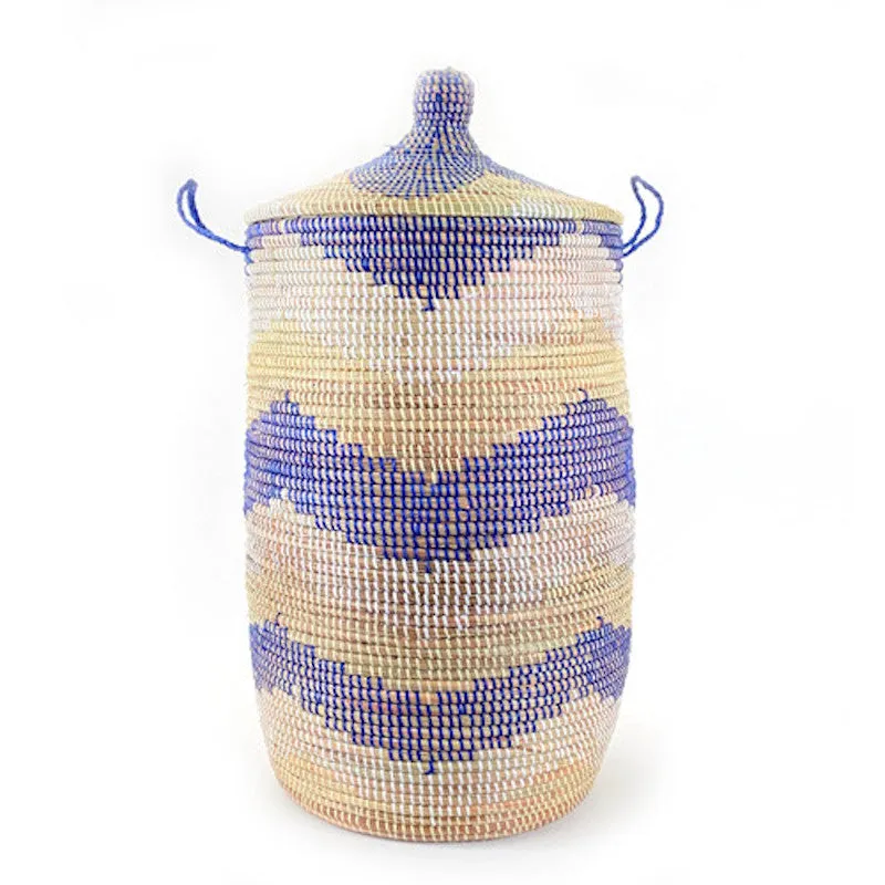 Large Hamper Basket 28" x 16" - Blue   Natural Chevron