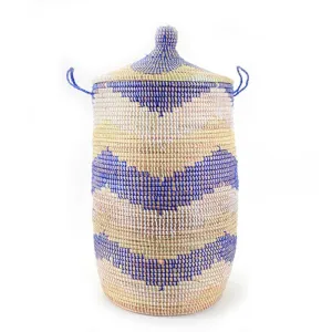 Large Hamper Basket 28" x 16" - Blue   Natural Chevron