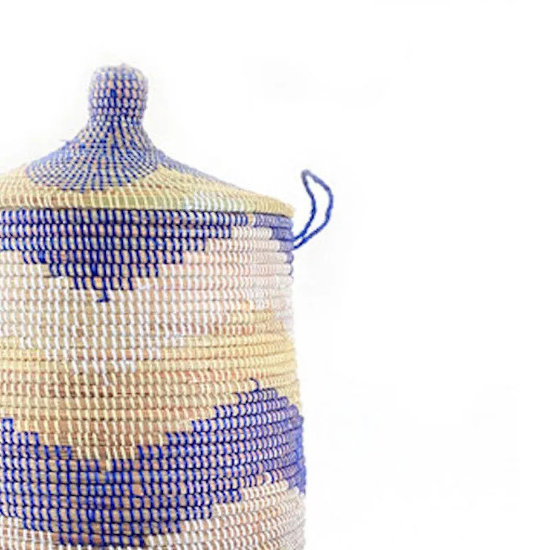 Large Hamper Basket 28" x 16" - Blue   Natural Chevron