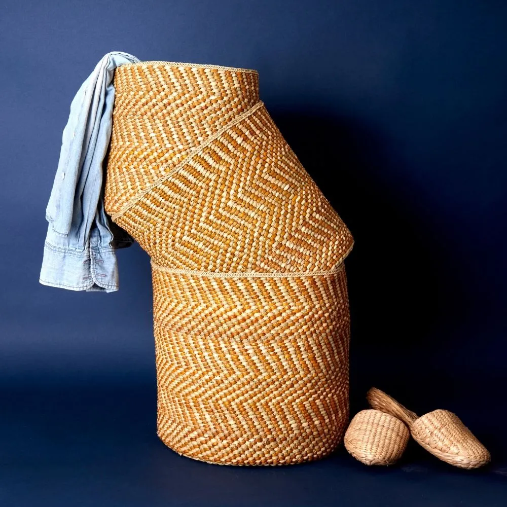 Large Yellow Iringa Indoor Planter Toy Storage Woven Basket