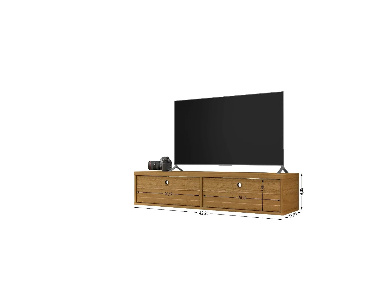 Liberty 42.28 Mid-Century Modern Floating Office Desk with 2 Shelves in Cinnamon