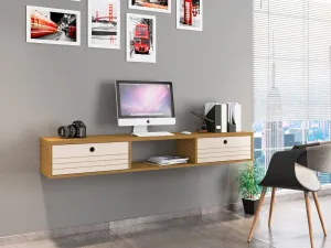 Liberty 62.99 Mid-Century Modern Floating Office Desk with 3 Shelves in Cinnamon and Off White