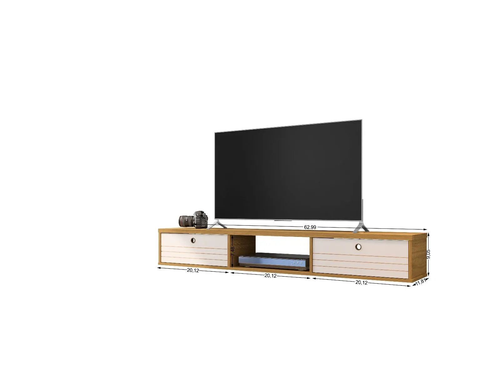 Liberty 62.99 Mid-Century Modern Floating Office Desk with 3 Shelves in Cinnamon and Off White