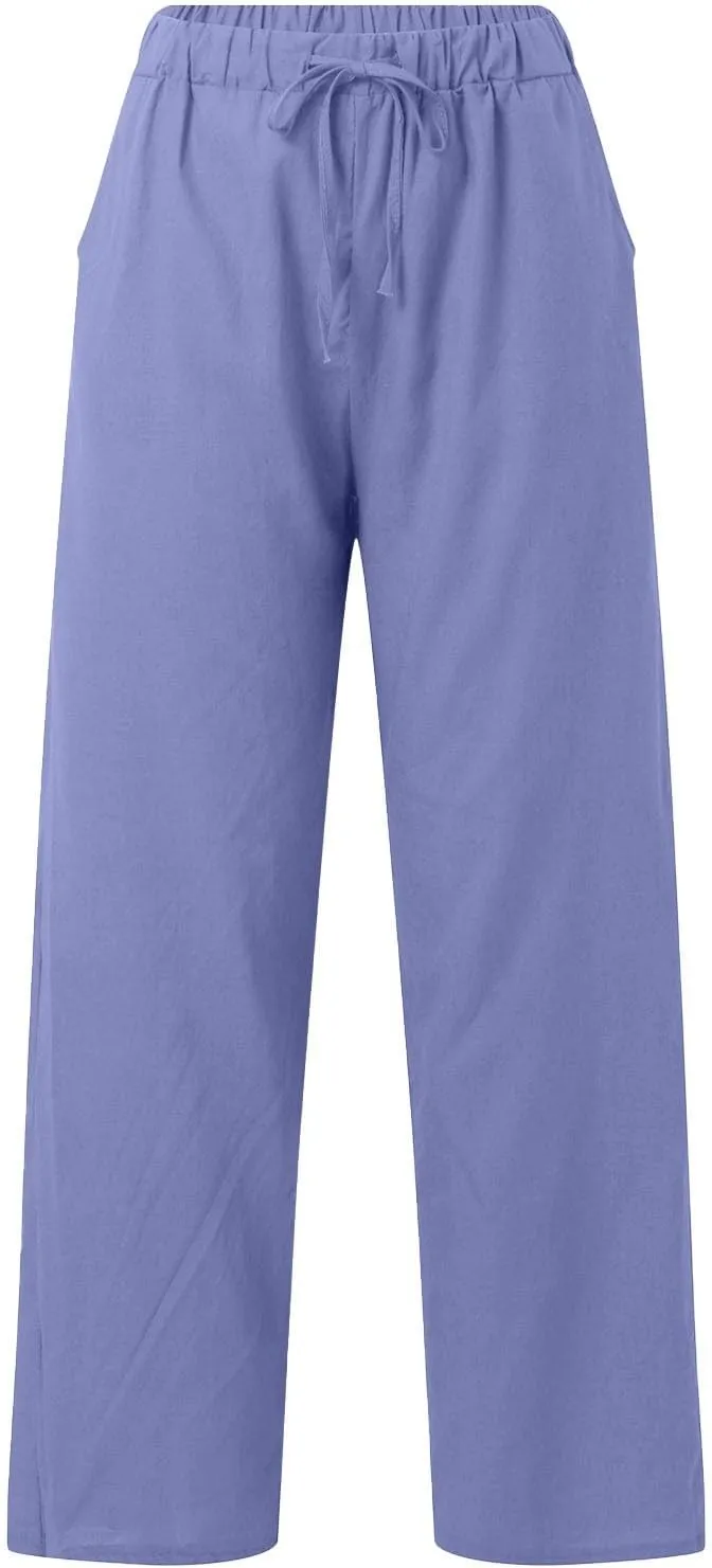 Linen Pants Women High Waist Wide Leg Pants Cotton Linen Lounge Summer Trousers Casual Palazzo Pants Beach Outfits for Women