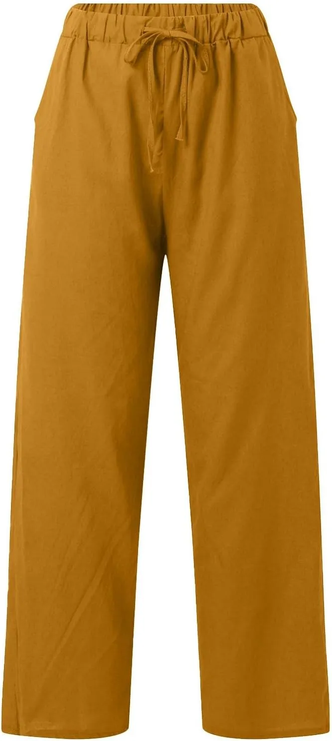 Linen Pants Women High Waist Wide Leg Pants Cotton Linen Lounge Summer Trousers Casual Palazzo Pants Beach Outfits for Women