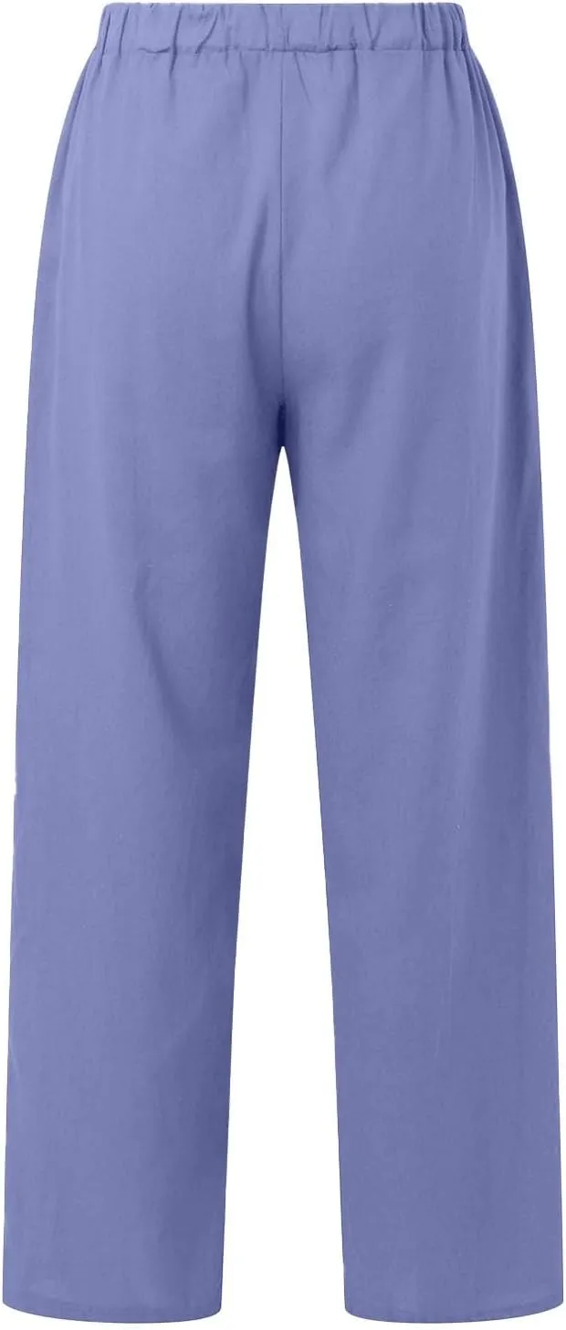 Linen Pants Women High Waist Wide Leg Pants Cotton Linen Lounge Summer Trousers Casual Palazzo Pants Beach Outfits for Women
