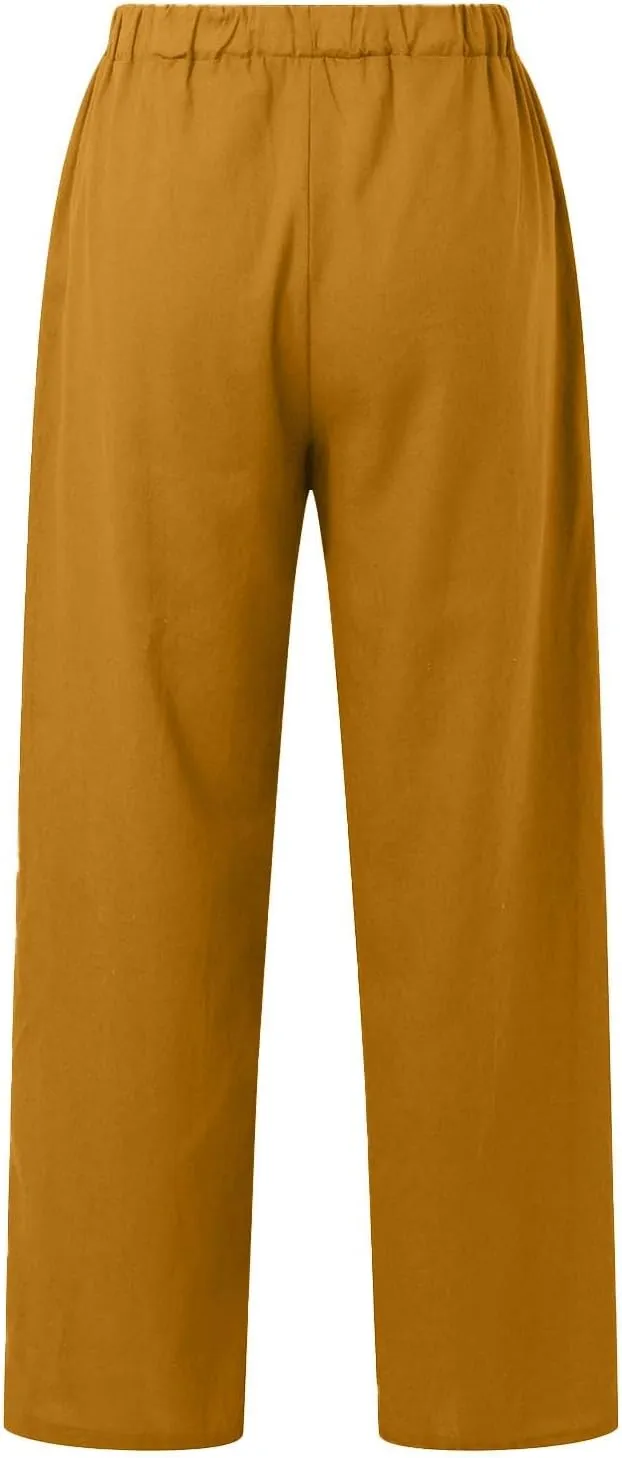 Linen Pants Women High Waist Wide Leg Pants Cotton Linen Lounge Summer Trousers Casual Palazzo Pants Beach Outfits for Women
