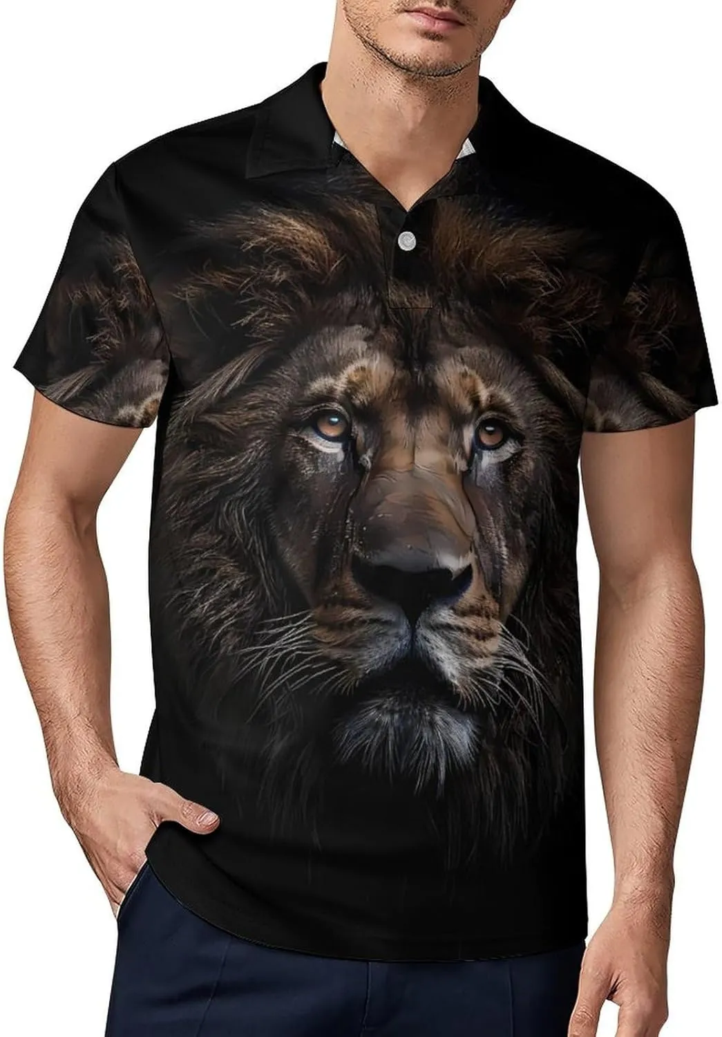 Lion Beast in The Dark Classic Polo Shirts for Men Quick Dry Short Sleeve Fit Golf Tees Casual Tops