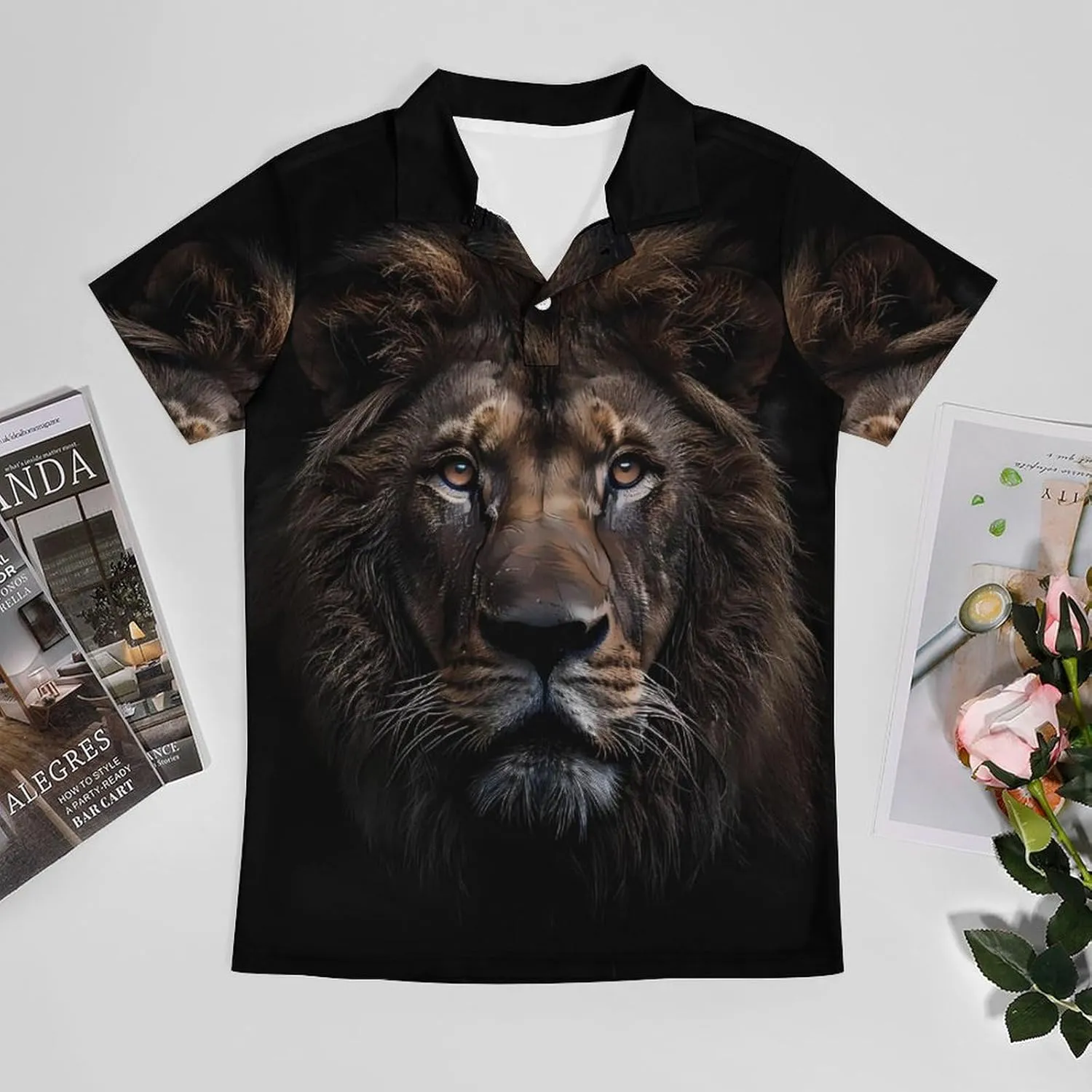 Lion Beast in The Dark Classic Polo Shirts for Men Quick Dry Short Sleeve Fit Golf Tees Casual Tops