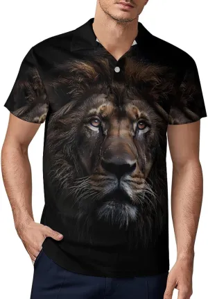 Lion Beast in The Dark Classic Polo Shirts for Men Quick Dry Short Sleeve Fit Golf Tees Casual Tops