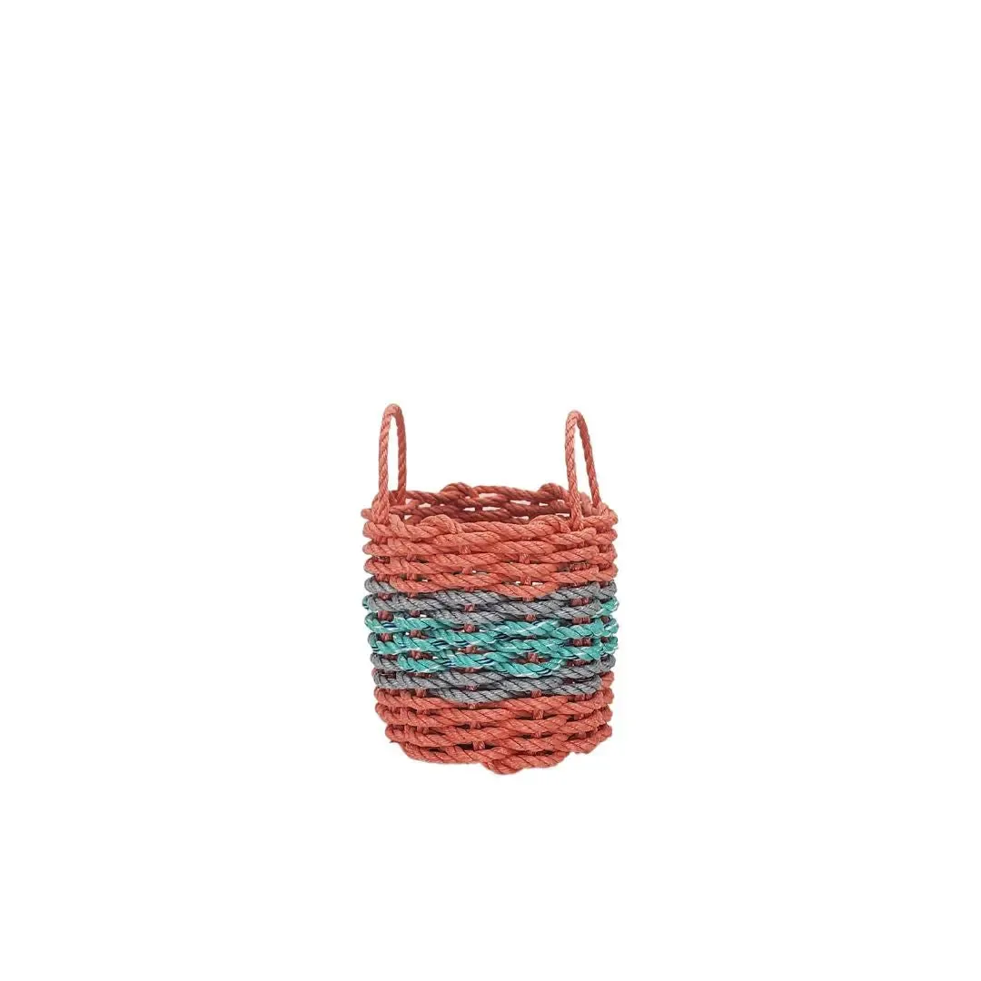 Lobster Rope Storage Basket Coral Orange and Teal with Gray Accents