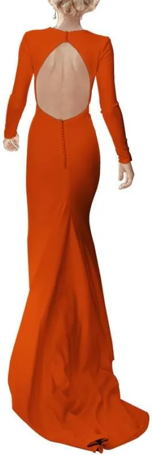 Long Sleeves Wedding Dresses for Bride Scoop Neck Satin Formal Dresses Backless Mermaid Evening Gowns with Train
