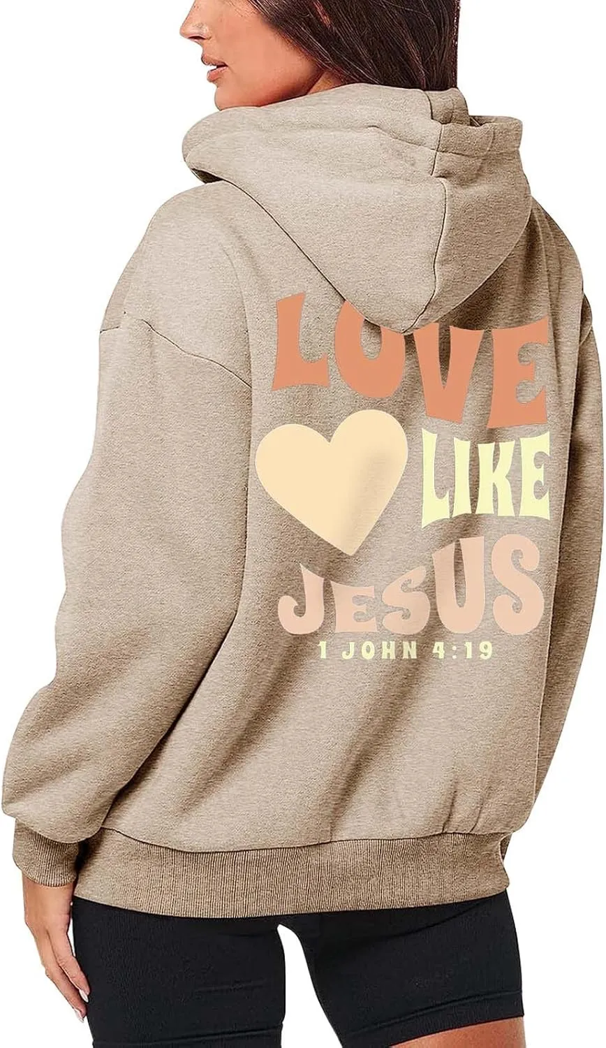Love Like Jesus Zip Up Christian Hoodies for Women Bible Verse Graphic Y2K Hooded Sweatshirt Coat Fall Fashion Comfort Hoodie