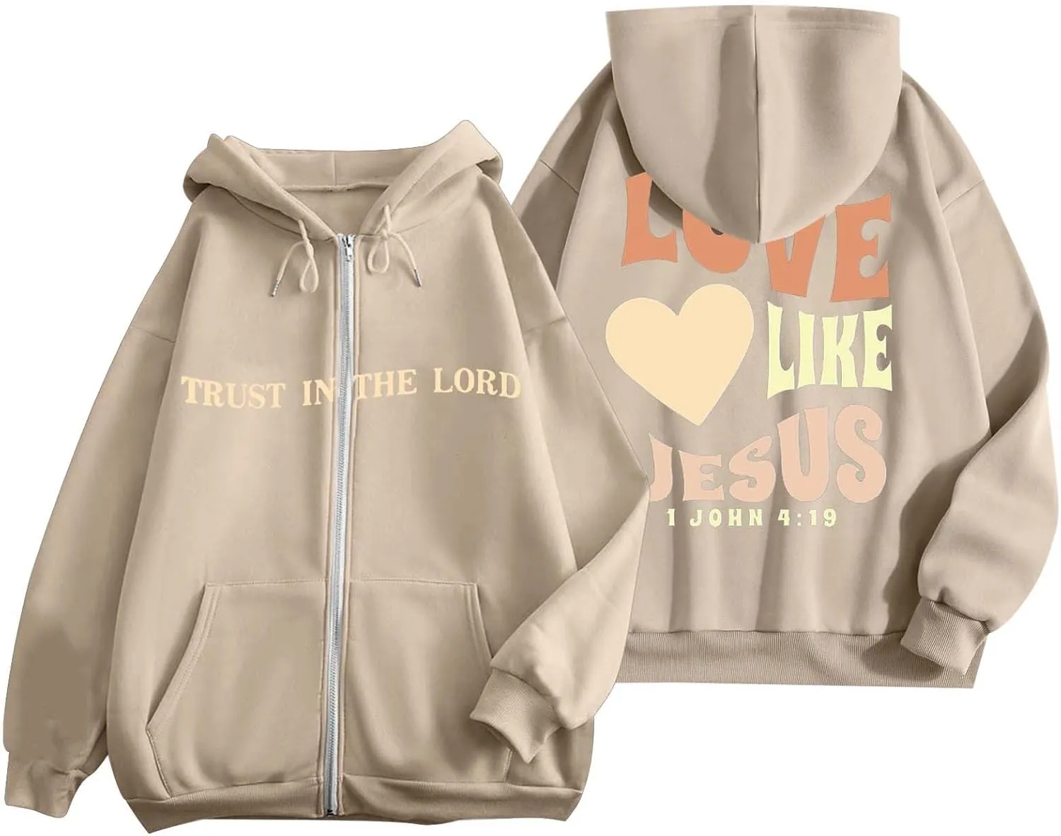 Love Like Jesus Zip Up Christian Hoodies for Women Bible Verse Graphic Y2K Hooded Sweatshirt Coat Fall Fashion Comfort Hoodie