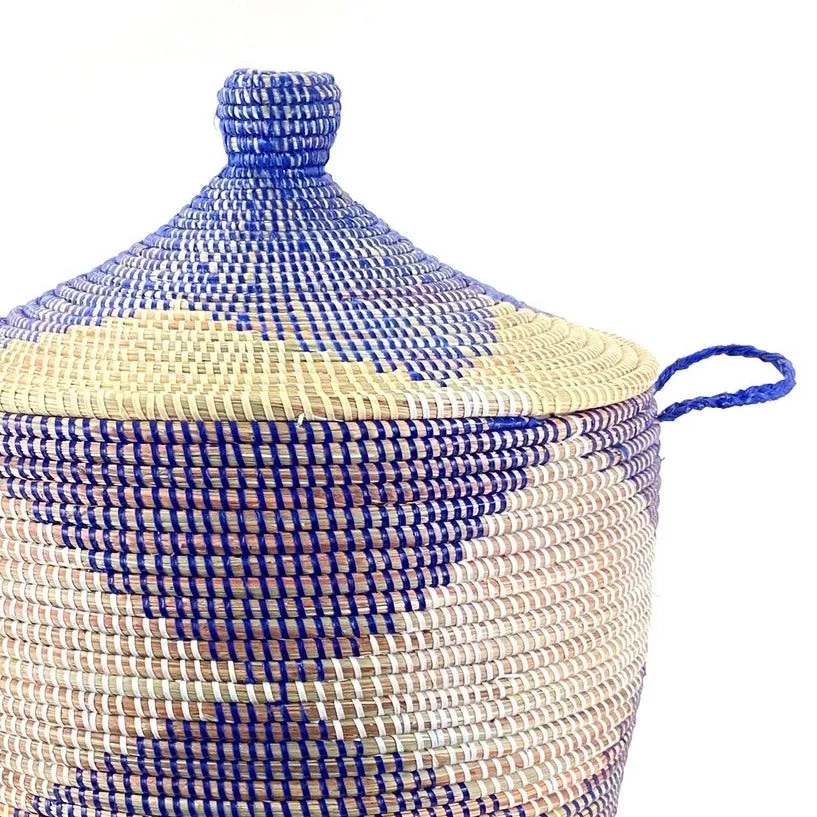 Low Storage Basket 24" x 14"  - Blue   Natural Chevron