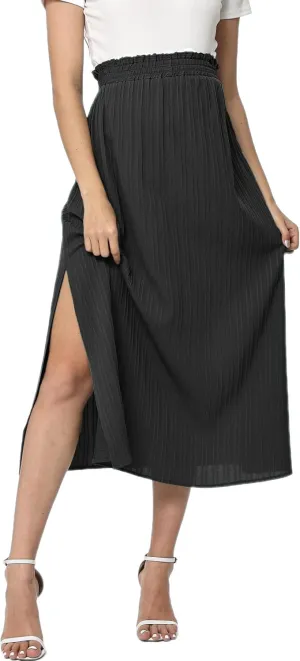 Maternity Dress Women's High Waist Floral Print Pleated Maxi Skirt Casual Flowy Swing A Line Long Skirts Black-KC-Small