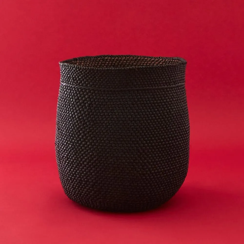 Medium Black Iringa Indoor Planter Toy Storage Woven Basket