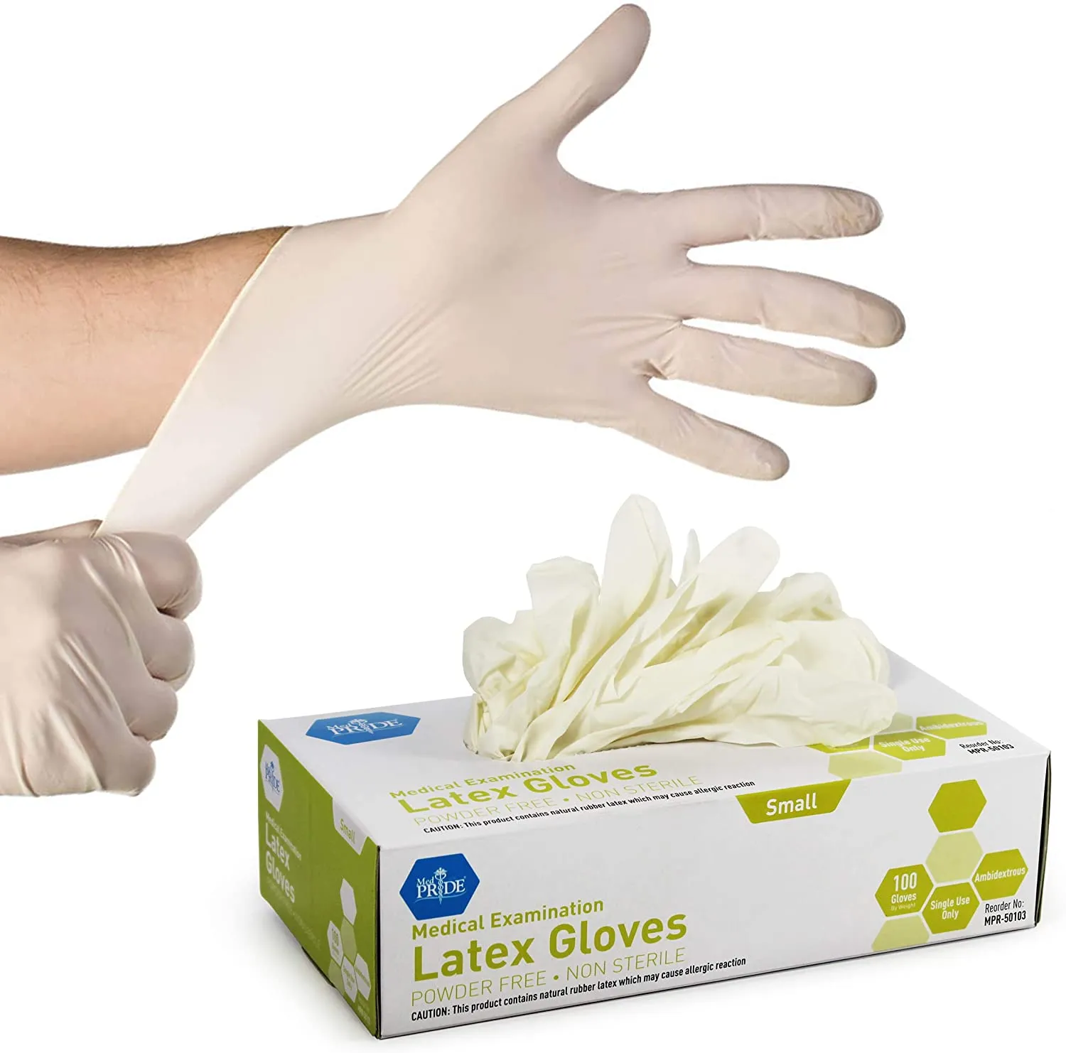 Medpride Medical Exam Latex Gloves | 5 mil Thick, Small Box of 100