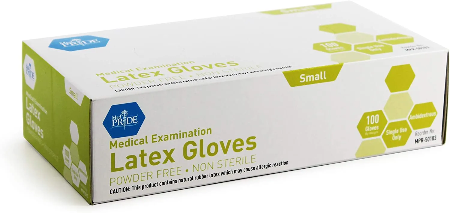 Medpride Medical Exam Latex Gloves | 5 mil Thick, Small Box of 100