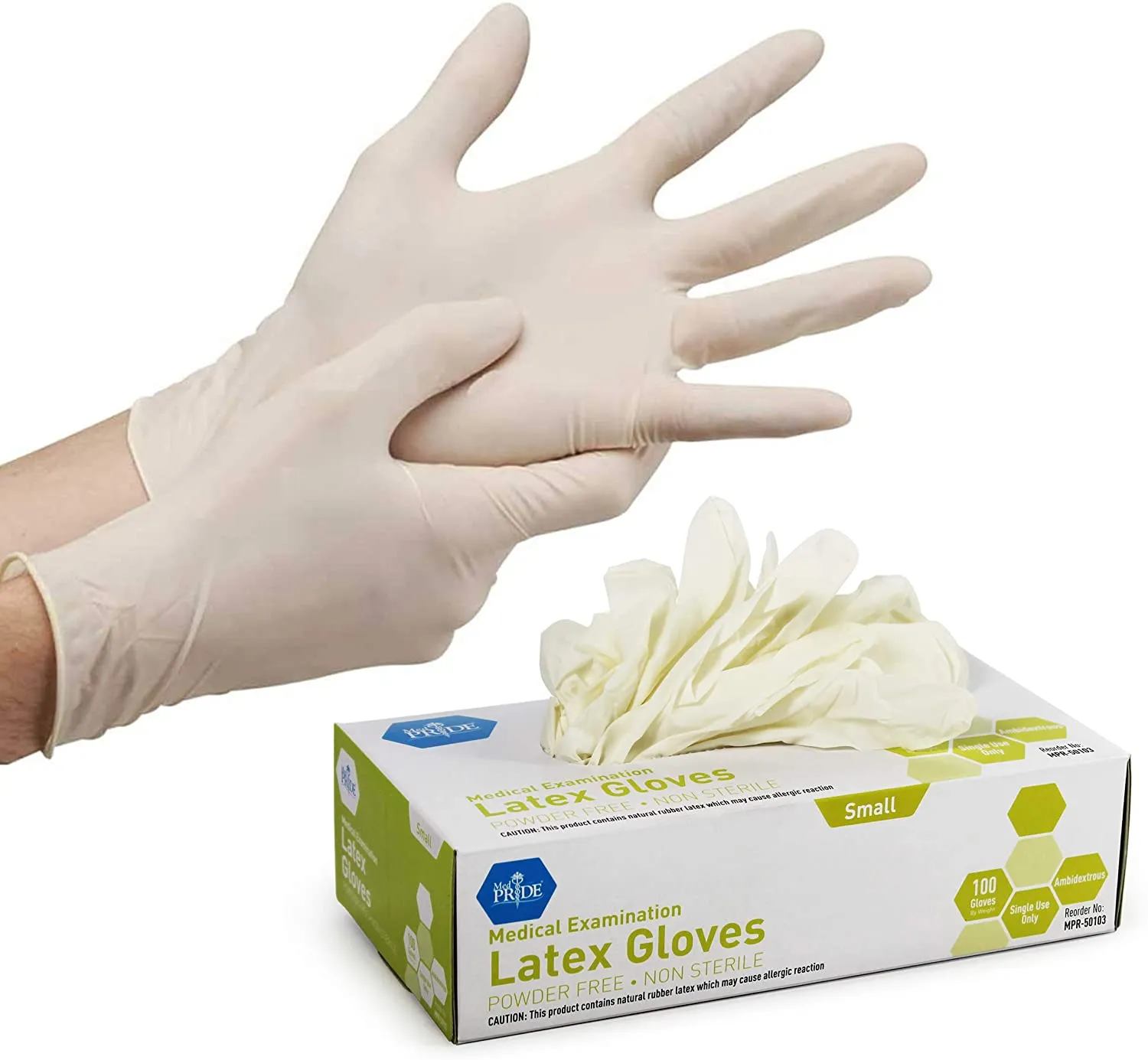 Medpride Medical Exam Latex Gloves | 5 mil Thick, Small Box of 100