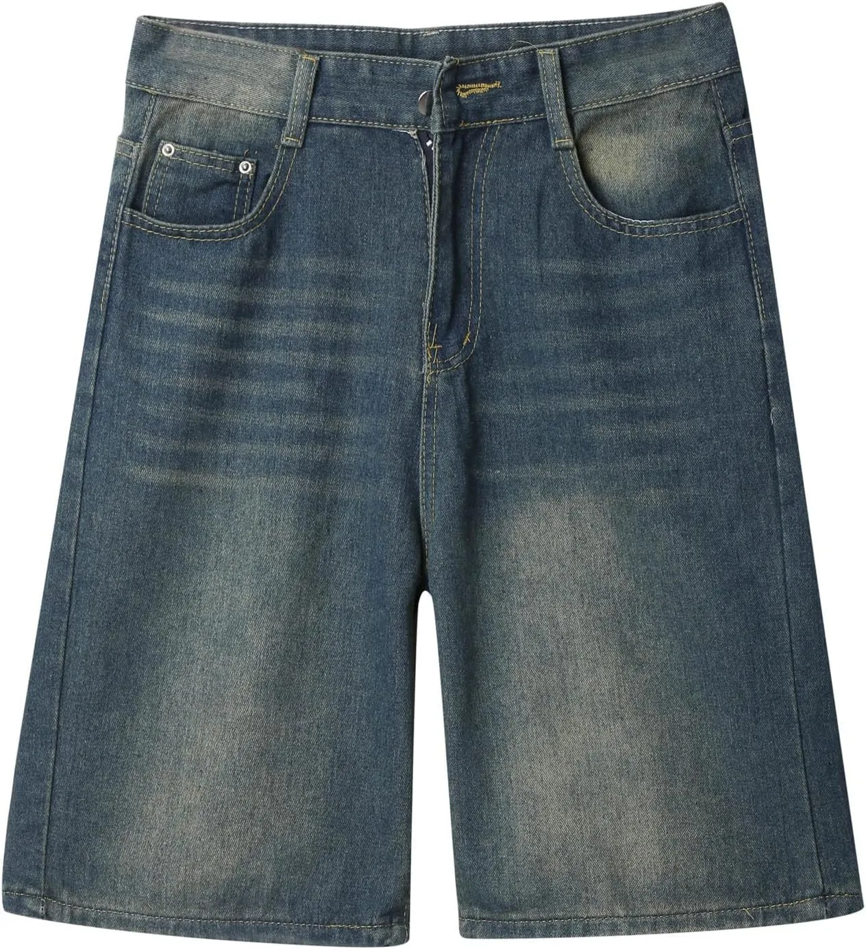 Men Loose Y2K Hip Hop Long Jean Shorts Baggy Denim Shorts with Pockets Casual Summer Streetwear