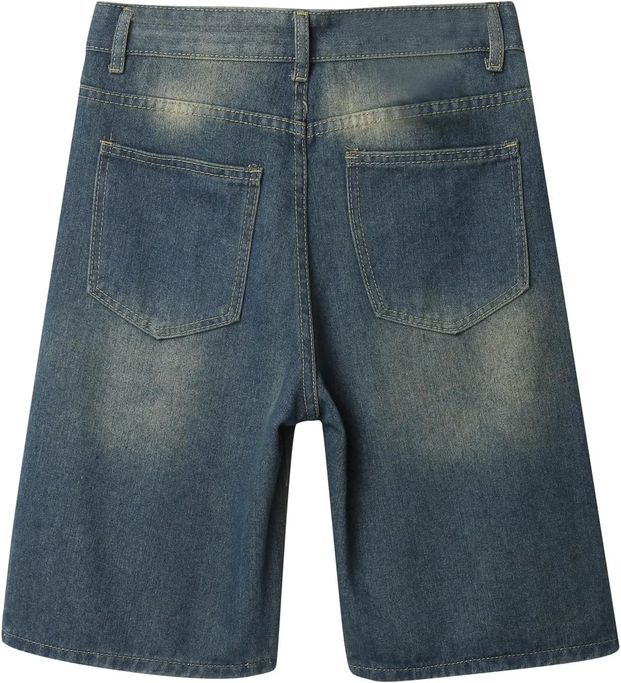 Men Loose Y2K Hip Hop Long Jean Shorts Baggy Denim Shorts with Pockets Casual Summer Streetwear