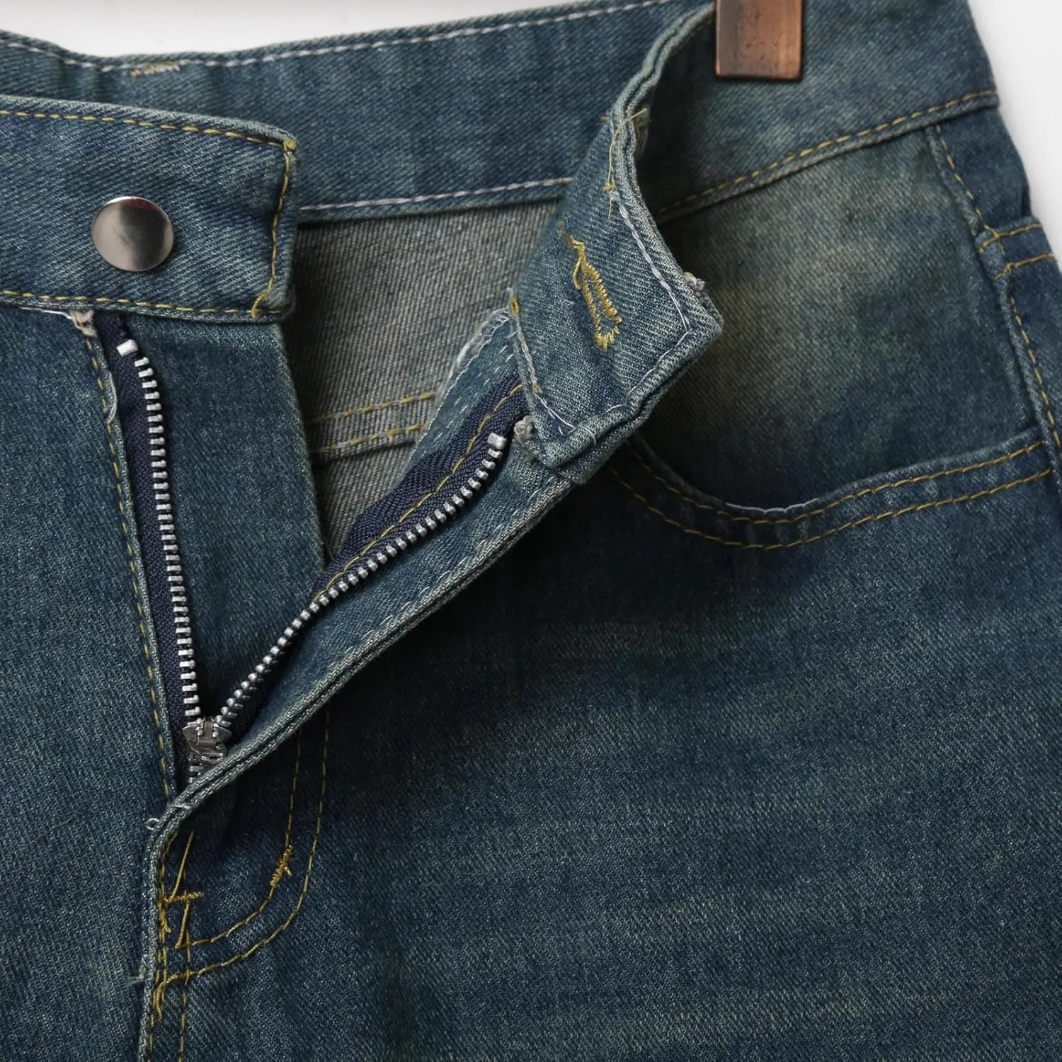 Men Loose Y2K Hip Hop Long Jean Shorts Baggy Denim Shorts with Pockets Casual Summer Streetwear