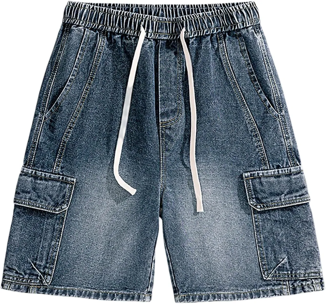 Men Loose Y2K Hip Hop Long Jean Shorts Baggy Denim Shorts with Pockets Casual Summer Streetwear
