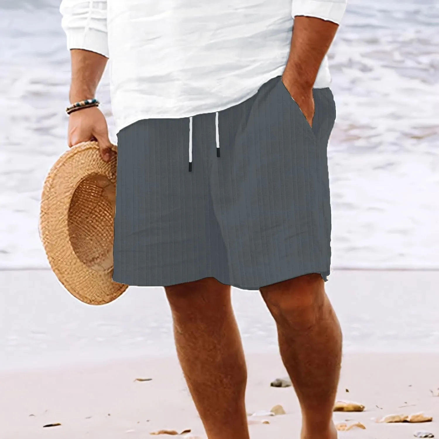 Men Summer Beach Shorts Plus Size Track Combat Wide Leg Straight Loose Casual Capris Trend Outdoor Seaside Volleyball Bermuda