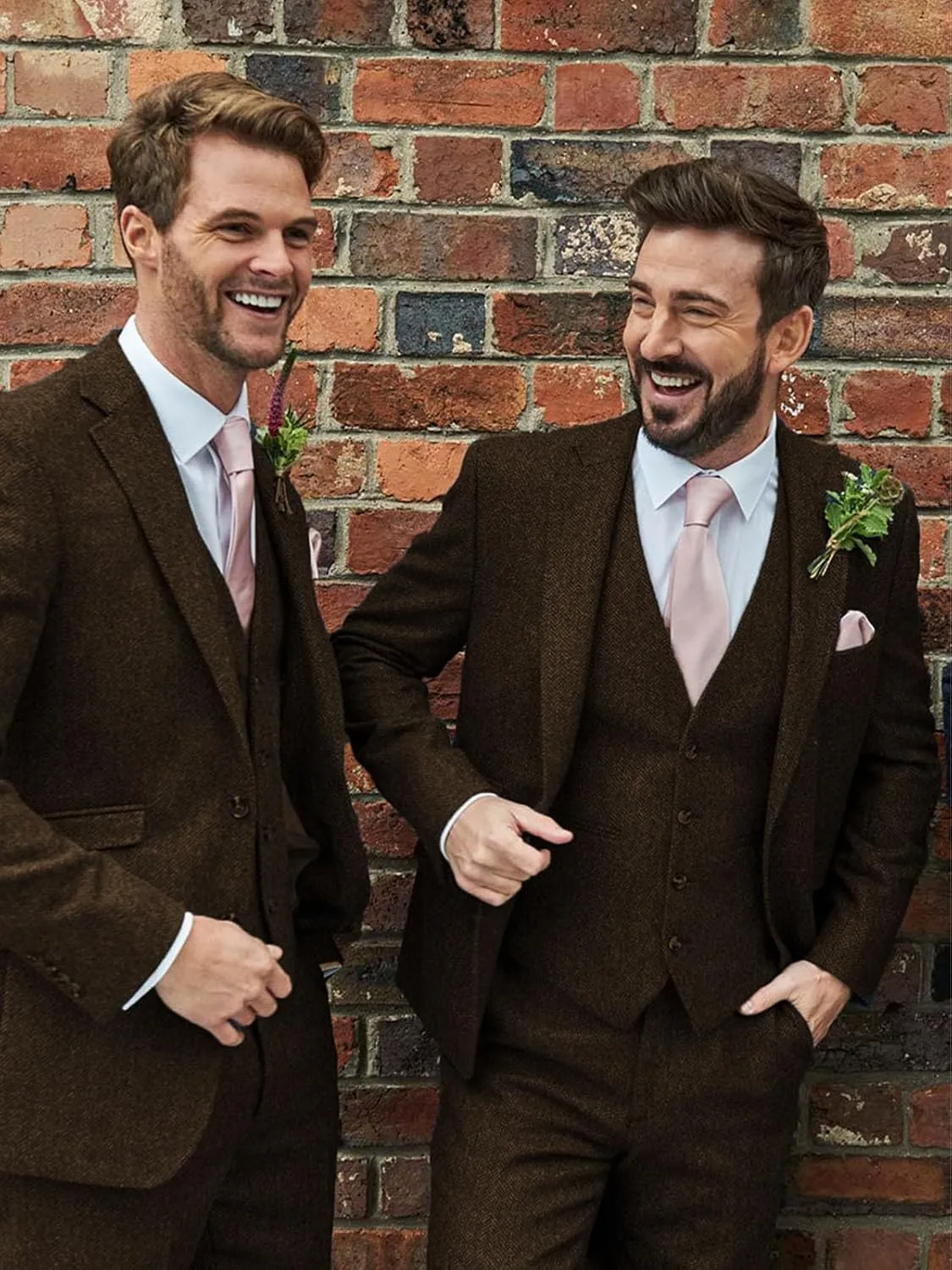 Men's 3 Pieces Suit Retro Slim Fit Suit Tweed Herringbone Business Suit Wedding Party Tuxedos with Blazer Vest Pants